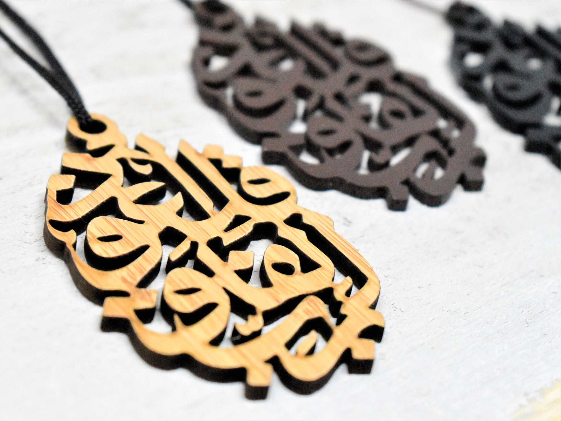 Wooden Quran Rear-view Mirror Car Hanger Decoration - Islam / Muslim car accessory, genuine laser cut wood, string hung, unique gift