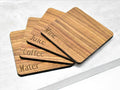 Wood Grain Coaster Set | Labled 'wine, Coffee. water, Juice