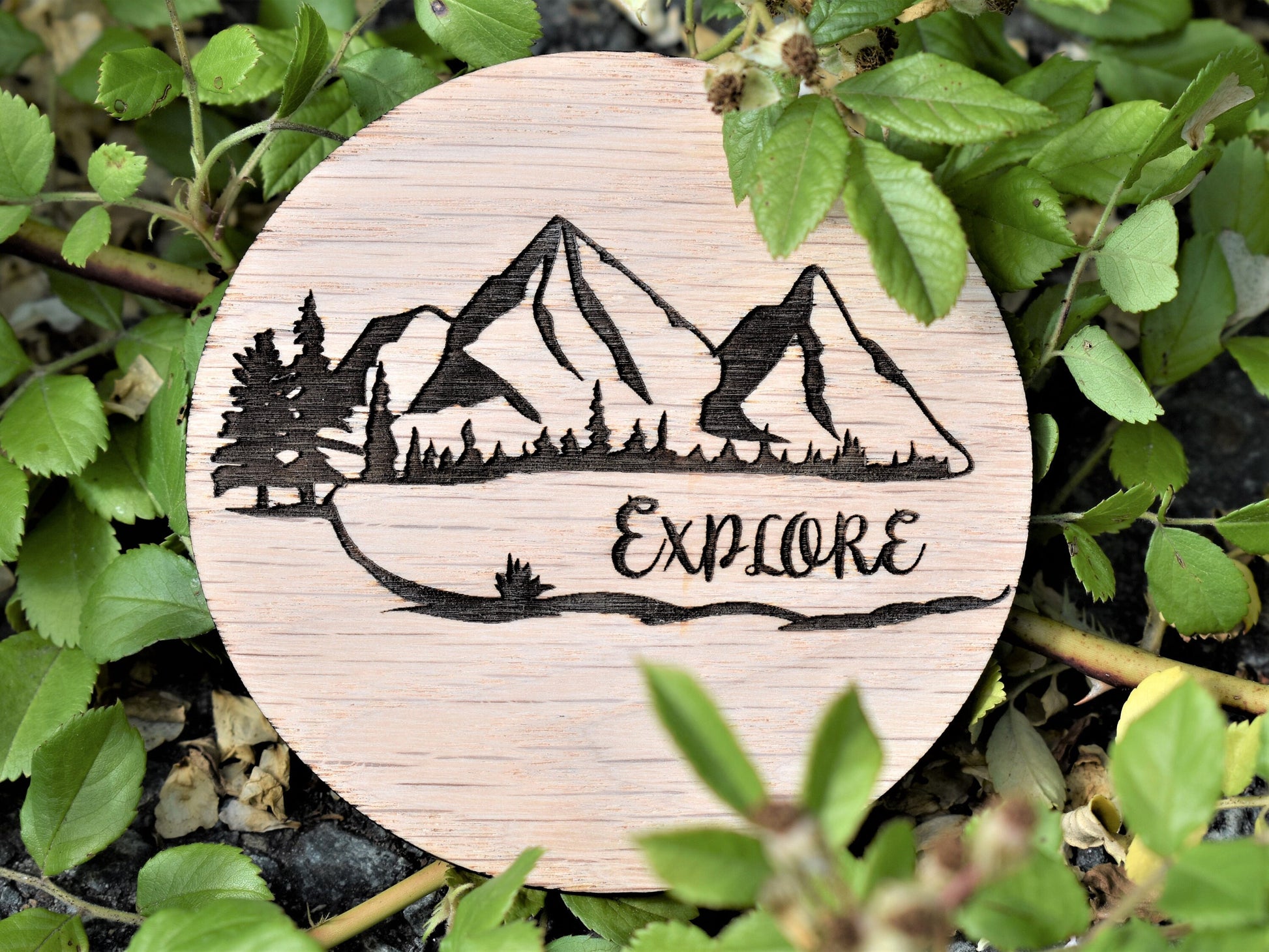 Adventure Themed Circular Wooden Coaster Set