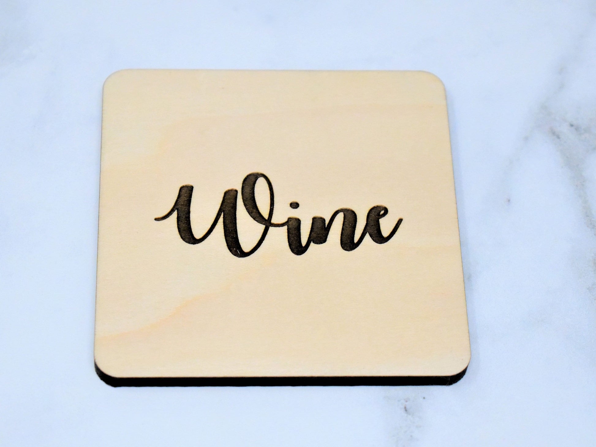 Engraved Wooden 'Wine, Coffee, Water, Juice' Beverage Coaster Set