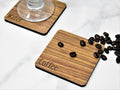 Wood Grain Coaster Set | Labled 'wine, Coffee. water, Juice