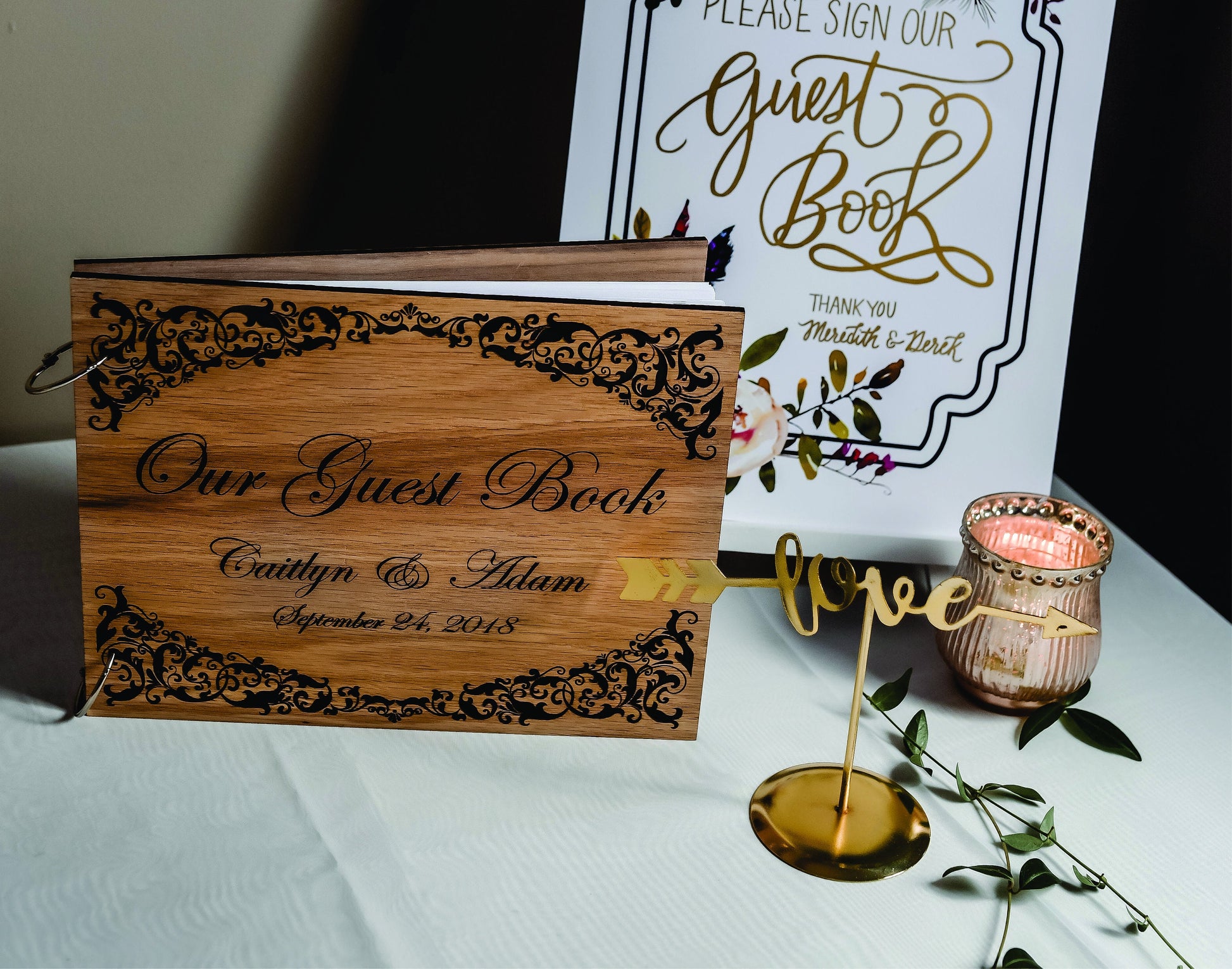 Wedding Guestbook - Custom Engraving - Custom Made - Thick Wooden cover and back - Laser Engraved and Customized - White blank papers inside