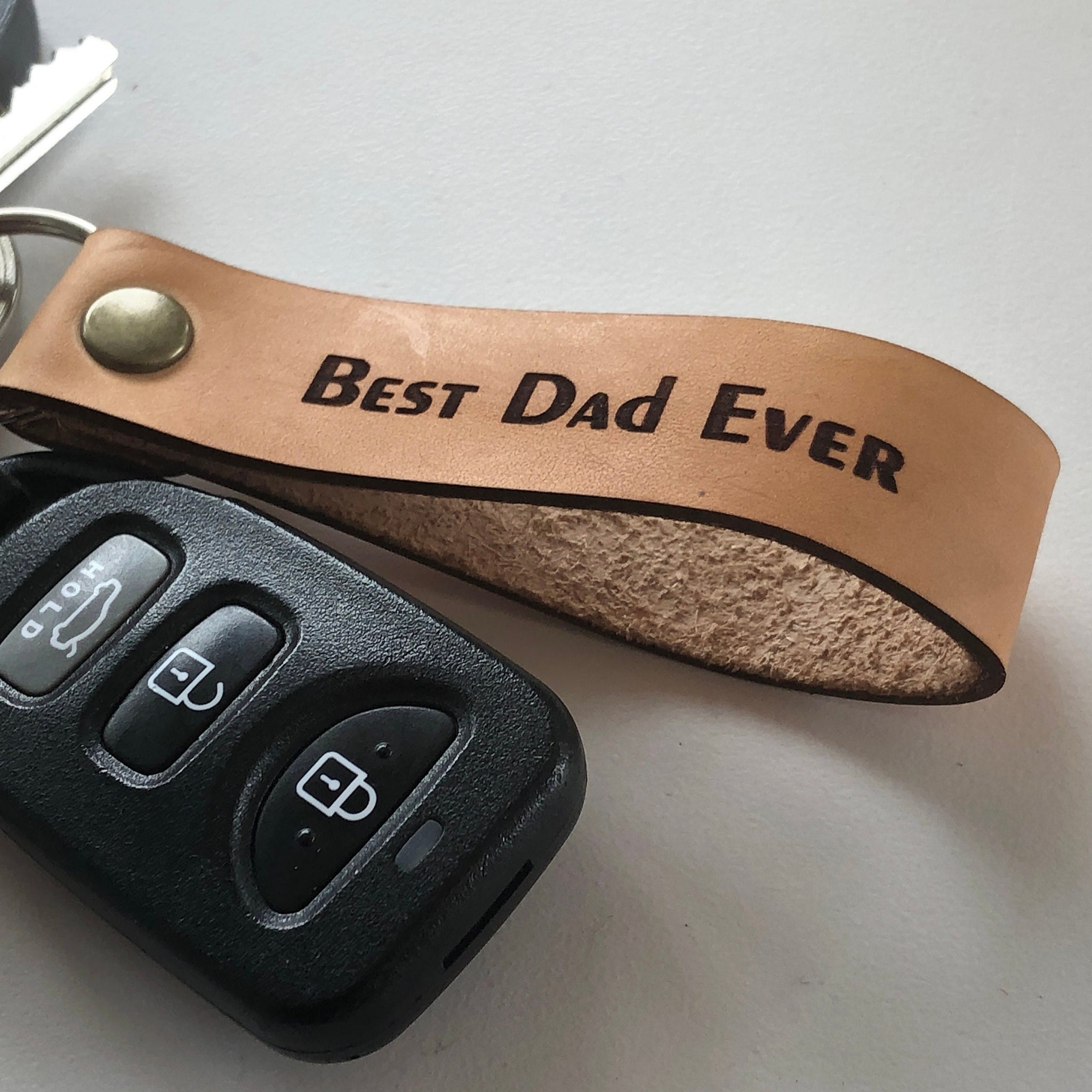 Genuine Leather Keychain Loop - Unique, Father's Day / Mother's Day, Personalized Gift for Him / Her, Veg Tan Leather, Rustic Keychain